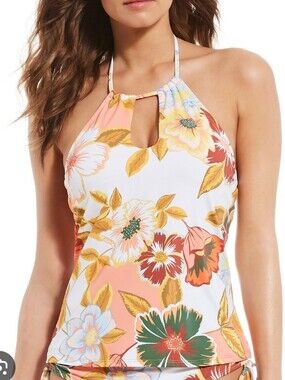 Gibson Latimer Luna Blooms Swim Key Hole Top Bikini Top Sz Small